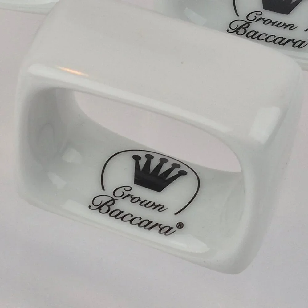 Crown Baccara Napkin Rings Modern Rectangle Porcelain Glossy Finish Set of 7